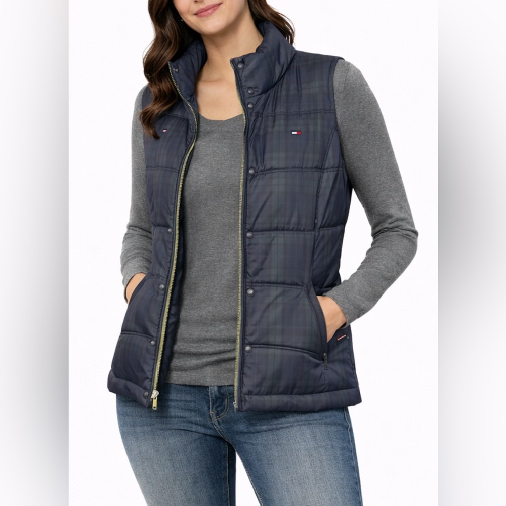 Tommy Hilfiger Women's Plaid Navy Vest